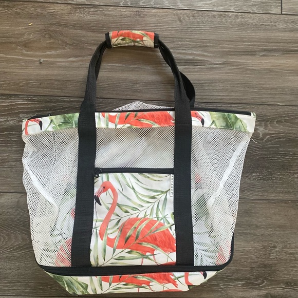 Beach Bag Tote,2 in 1 Insulated Folding Beach Bags - tropical flamingo 🦩 - Picture 7 of 12